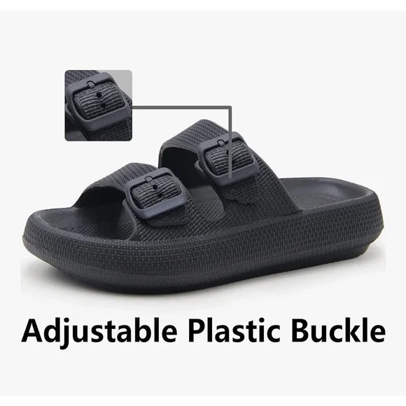 Pillow Cloud Double Buckle Adjustable Slides - EVA Flat Sandals- Women's Size 9 - Picture 2 of 8